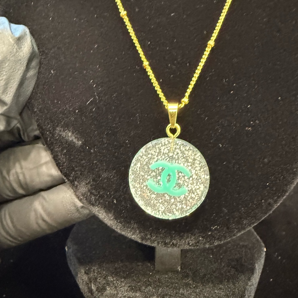 CHANEL Necklace with Silver and Blue Pendant